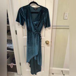 Lulus green velvet wrap high low dress S